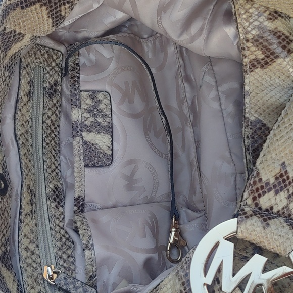Michael Kors Leather Snake Print Hobo Bag in Cream and Brown - Picture 15 of 16
